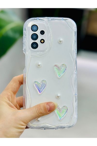 Go Aksesuar جراب سيليكون بتصميم قلب شفاف متوافق مع هاتف Samsung Galaxy A52 مع لعبة ثلاثية الأبعاد لؤلؤية