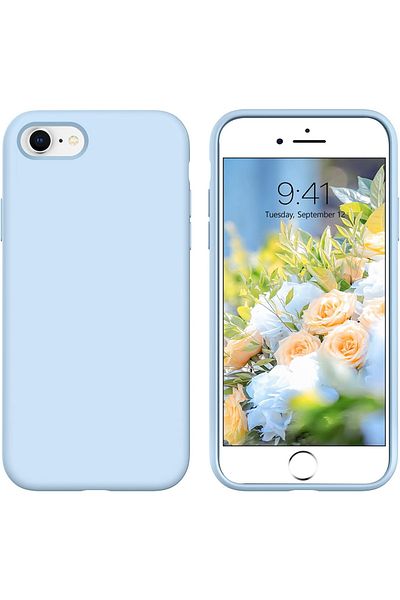 Merwish غطاء حماية من السيليكون متوافق مع هاتف iPhone 7 و8 Se 2020 وSe 2022 مع شعار مخملي باللون الأزرق الفاتح