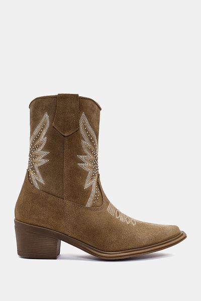 Bestyle Laura Γυναικείες μπότες Camel Real Suede Leather Stone Western