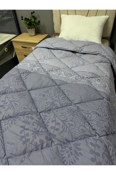 Clasy 100% Cotton Ranforce Single Quilt |   Anthracite Risa V1 & Blue Flower Pattern