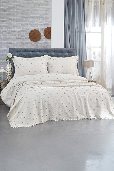 Nazik Home Cuvertură de pat dublă din bumbac Venus cu pompon