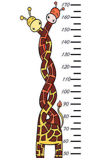 Pandas Zürafa Figürlü Boy Ölçme Ölçüm Cetveli Duvar Sticker 50x120 cm