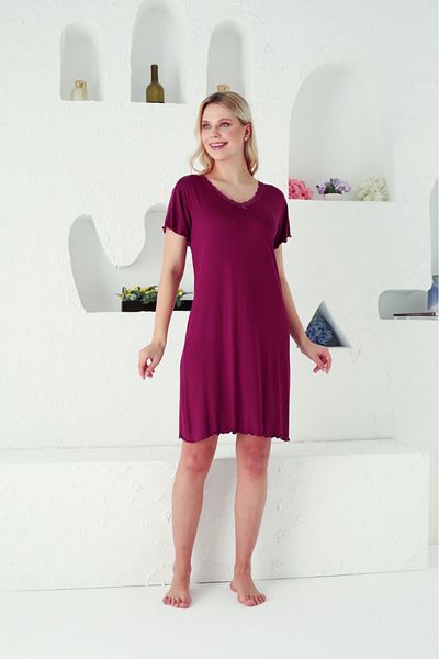 MEBA Rochie de cămașă de noapte din bumbac pieptănat, cu mânecă scurtă, cu mânecă scurtă, din bumbac