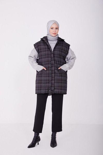 Armine Printed and Quilted Vest 22k4001 Black