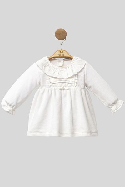 Cassiope Soft Textured Collar Ruffled Velvet Baby Girl Dress