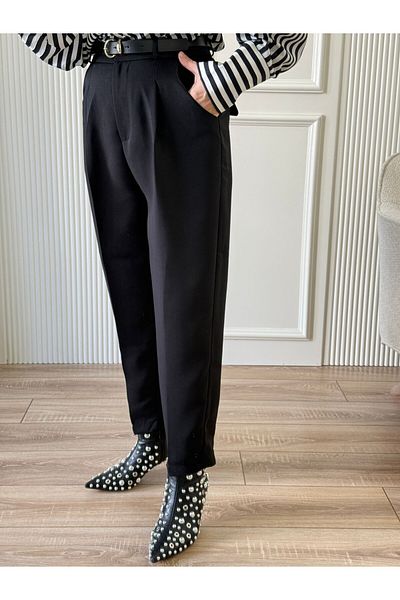 Flow Pantaloni cu curea neagră Dubleface