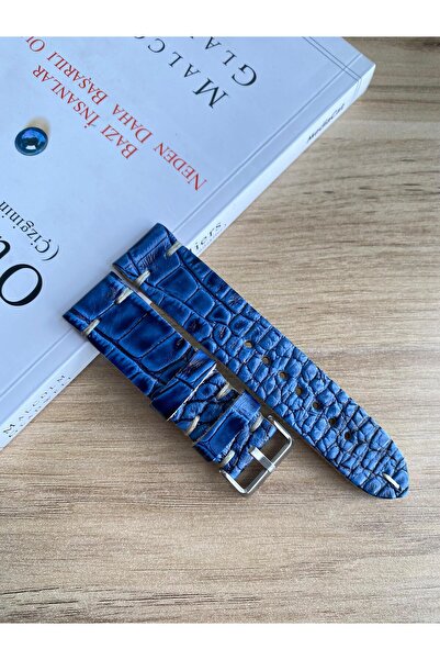 Prizma El Dikişi Lacivert Croco Desen Gerçek Deri Saat Kordonu. Hakiki Deri. ...