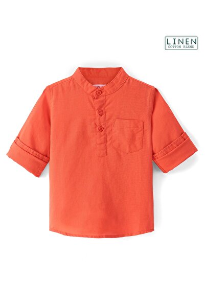 Babyhug Babyhug Linen Full Sleeves Mandarin Collar Kurta Solid Shirt - Orange