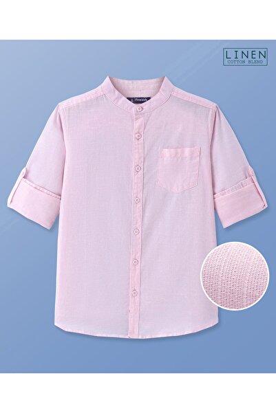Pine kids Pine Kids Linen Woven Full Sleeves Mandarin Collar Solid Shirt - Pink