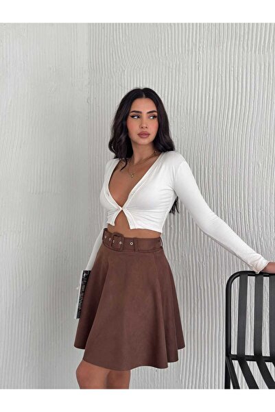 winmoda Велурена разкроена пола - Велурена пола с колан