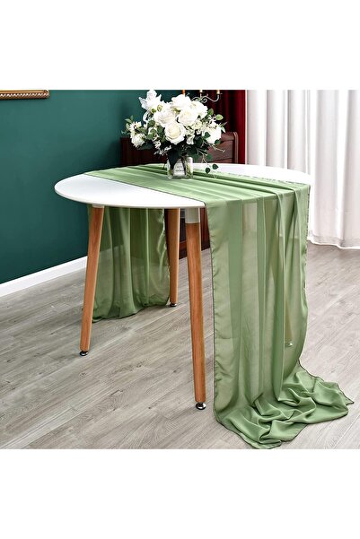 COOYA Mouse Tail Green Chiffon Tablecloth,29x120 InchLong Soft Chiffon Gauze,Romantic Table Decoration