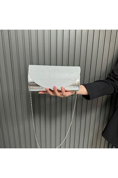 efnanstore Geanta de seara cu sclipici argintiu 23x12cm - Ab0202