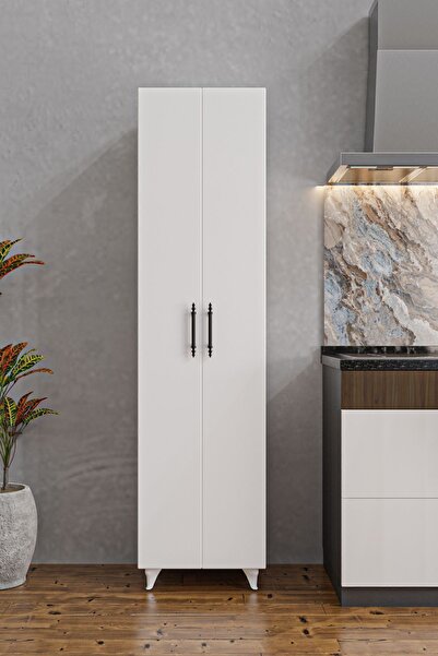 AEKA AE-3085 SELEN ÇOK AMAÇLI DOLAP 7 Raflı, 2 Kapaklı Mutfak Dolabı Kiler Dolabı Banyo Dolabı Beyaz