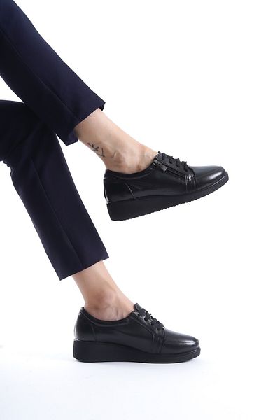 Modabuymus Faap Black Genuine Leather Anatomical Zippered Lightweight Comfortable Young Mother Shoes