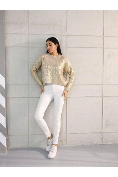 Atelier Bik Women's Metallic Fabric Knit Design Sweater