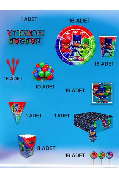 VibeHome 16 Person Pijamask Themed Ultra Luxury Set - Birthday Party and Fun Events