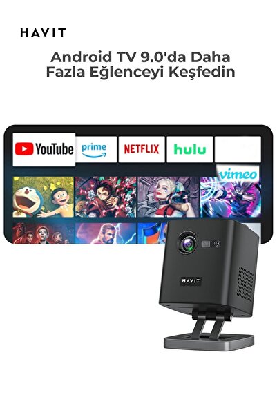 Havit 3D Sinema Deneyimi -Android 9.0 Pro Ruby Taşınabilir Bataryalı DLP Projeksiyon Cihazı