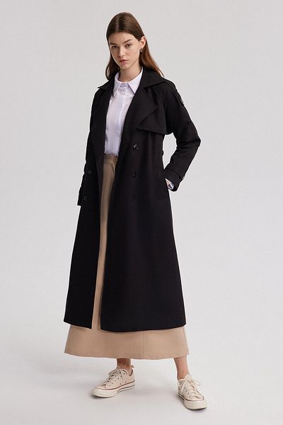 Touché Privé Trench Coat with Waist Belt and Epaulet Detail