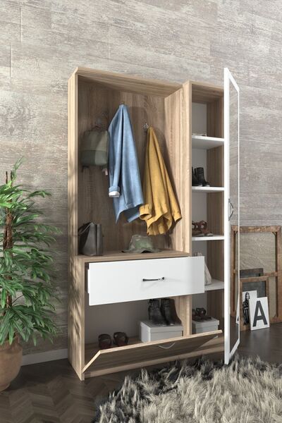 AEKA Ae-3042 Reina Aynalı Delüx Vestiyer Ayakkabılık Portmanto Takımı Sonomo