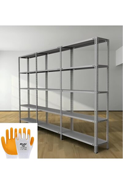 Rafistan 43x180x200 cm5 Katlı 3’lü Bitişik Galvaniz Çelik Raf. Depo, Dosya Rafı
