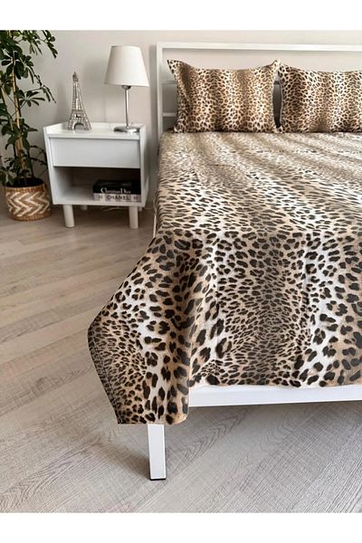 mihriban Leopard Print Single and Double Cotton Bed Sheet - Elastic Free