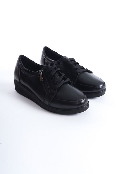 Modabuymus Faap Black Genuine Leather Anatomical Zippered Lightweight Comfortable Young Mother Shoes