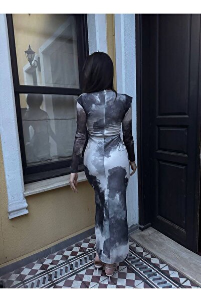 LOCH BUTİK ΓΥΝΑΙΚΕΙΟ ΜΑΚΡΥΜΑΝΙΚΟ ΦΟΡΕΜΑ ΜΑΚΣΙ ΤΟΥΛΙ ΜΕ ΓΚΡΙ ΚΟΡΔΟΝΙ