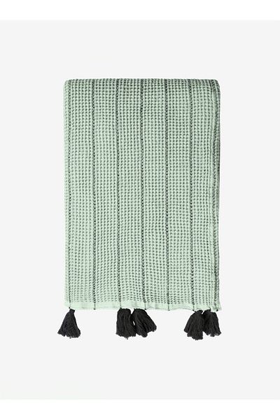 Barine Green / Black Frankincense Cotton Sofa Shawl - 130X170