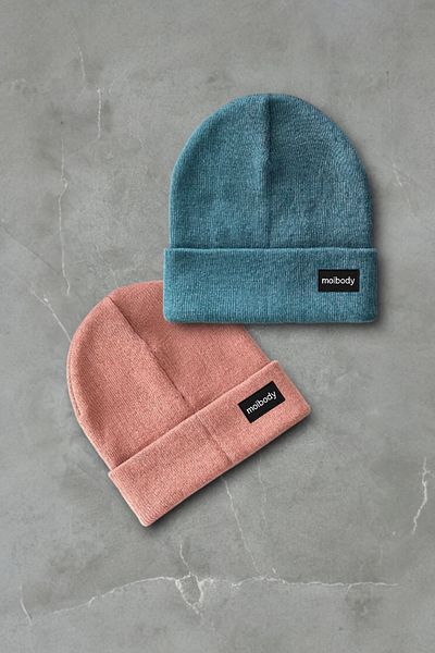 Moibody Комплект от 2 първокласни шапки Basic Beanie, индиго, прашно розово, 100% акрил