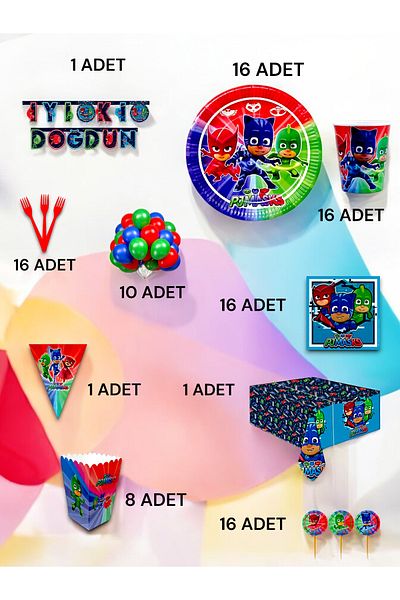 VibeHome 16 Person Pijamask Themed Ultra Luxury Set - Birthday Party and Fun Events