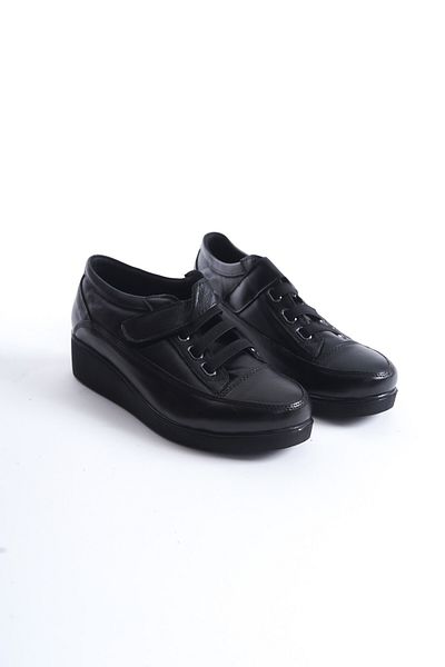 Modabuymus Caap Black Genuine Leather Anatomical Velcro Lightweight Comfortable Young Mother's Shoes