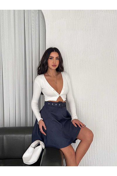winmoda Fusta evazată din piele intoarsa - Fusta din piele intoarsa cu centura