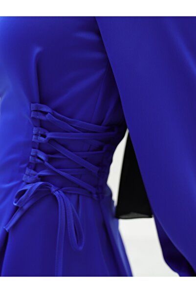 Modamorfo Saténové šaty - Boční zavazování a elastické rukávy, Saks -Saks