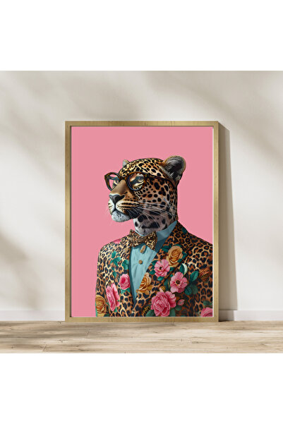 Mıymıntı dukkan Ahşap Çerçeveli Tekli Tablo -  Modern Takım Giymiş Kaplan - Ş...