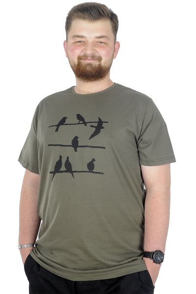 ModeXL Mode Xl Μπλουζάκι μεγάλου μεγέθους Crew Neck Birds 22172 Χακί
