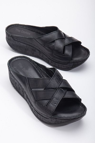 The Dortex Shoes Drttery01 Ортопедични чехли от естествена кожа с висок ток и зашити краища