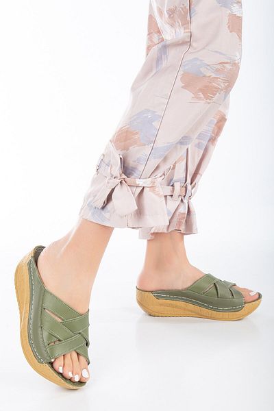 The Dortex Shoes Drttery01 Genuine Leather High Heeled Soft Full Orthopedic Slippers with Stitched Edges