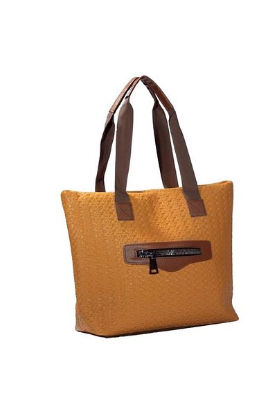 Klass Yellow Straw Patterned Large Size Women's Shoulder Bag