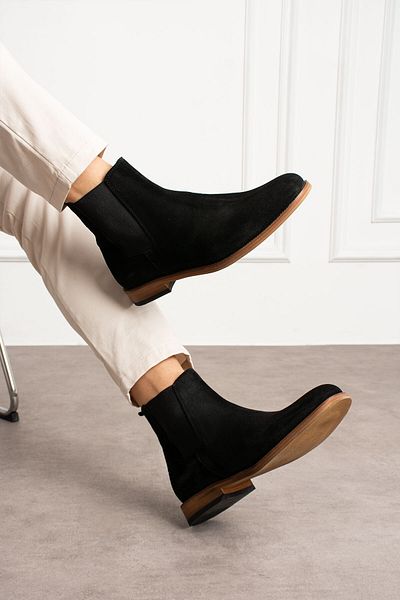 Alba Black Genuine Leather Men's Chelsea Boots