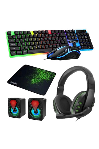 SNEXPRES 5in1 Oyuncu Klavye Mouse Mause Pad Seti Kablolu Rgb 1+1 Speaker Set Gamer Pc Oyun Seti Klavye Razer
