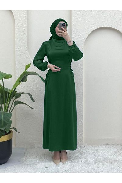 Modamorfo Rochie din satin smarald - cu cravată laterală și mânecă elastică