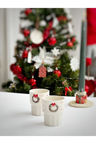 Atölye Ceramic NOEL Yılbaşı Temalı Porselen Kahve Bardağı 2'li