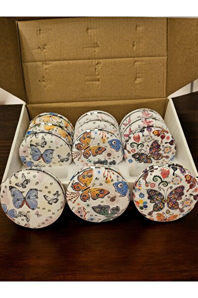 GİTTİGİTTİ Karışık Renkte Kelebek Desenli Yuvarlak Cep Aynası