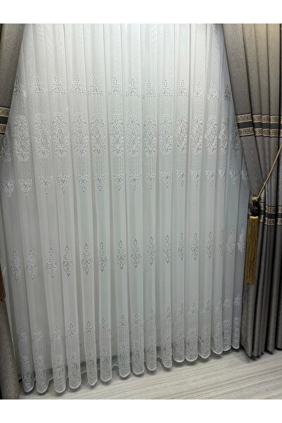 NİVEMESHOME Nivemeshome - 1/3 Close Pleated Tulle Curtain with Silver Detail