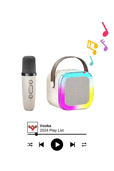 VOOKA Bluetooth Hoparlör Parti Hoparlörü Karaoke Mikrofon Hediyeli Işıklı Ses Bombası Usb Sd Girişli