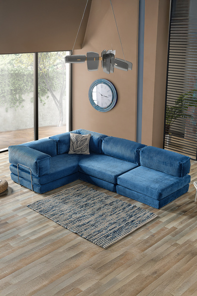 Doqu Home Living Fonksiyonel Köşe Koltuk Cosmo Indigo Mavi