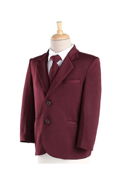 Babyhug Full Sleeves 3 Piece Stretch Party Suit with Tie - Maroon