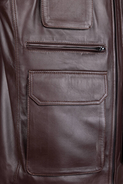 Tamer Tanca Erkek Hakiki Deri Kahverengi Yelek Deri Mont