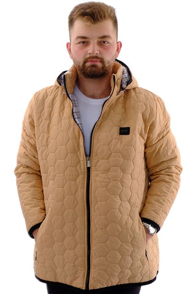 ModeXL Ανδρικό χοντρό πουφερ παλτό - Plus Size, Hooded, Beige U24605