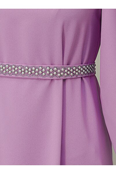 Modamorfo Φόρεμα με μανίκια με λαιμόκοψη και ζώνη - Ροζ